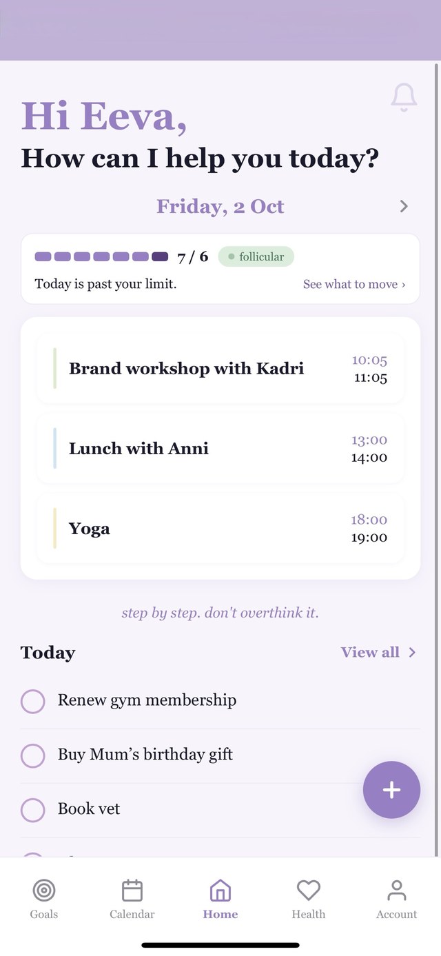 Agate home screen showing today&rsquo;s events, a day that has gone past your limit and a link to see what to move